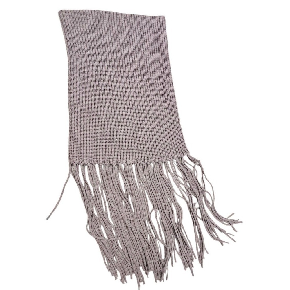 Michael Stars Scarf Knit Ribbed Fringe Trim Neutral Casual Warm Tube Infinity